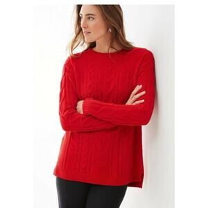 J.Jill Red Chenille Cable Knit Long Sleeve Crewneck Pullover Sweater Size SP